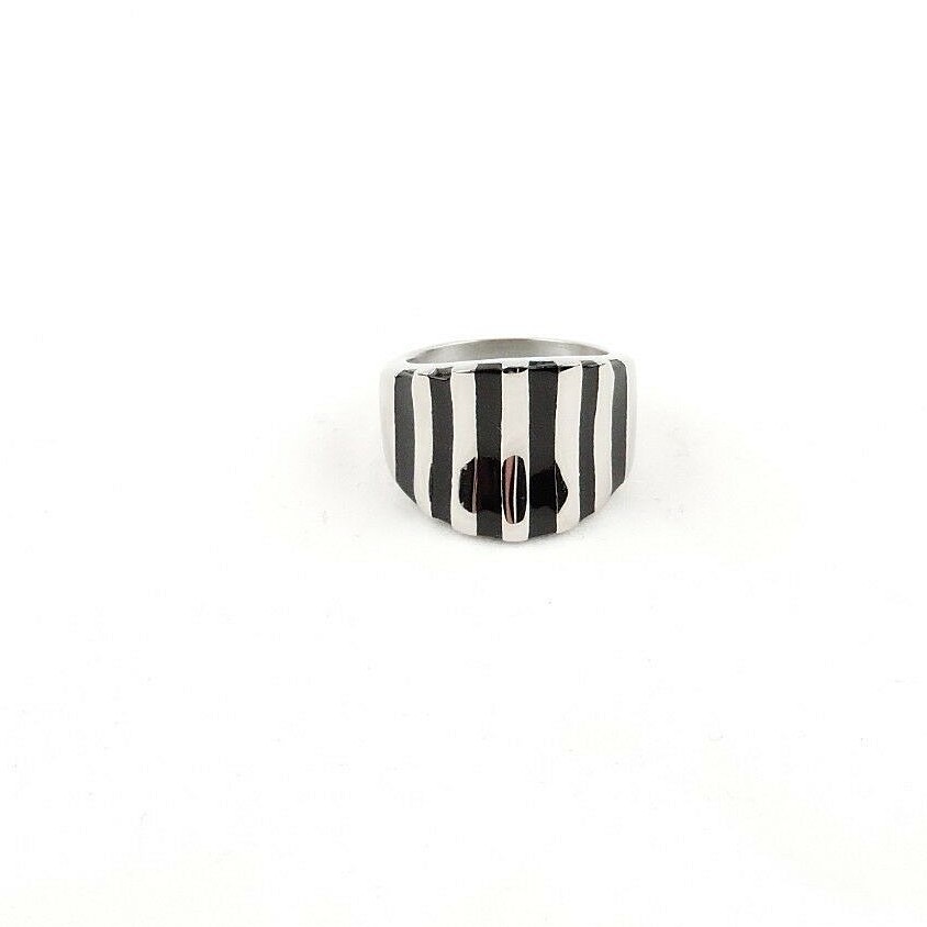 Stainless Steel Wide Band Ring With Black Accents – Free Gift Packaging