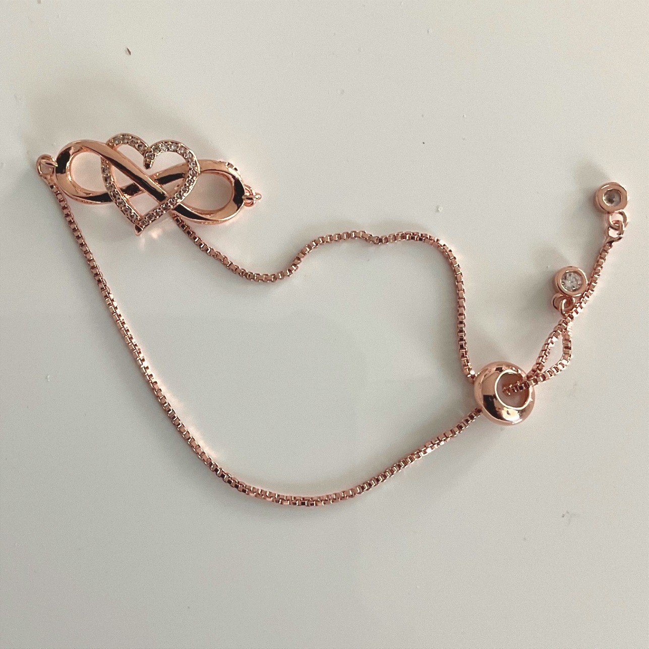Bracelet Rose Gold Tone Heart Infinity Adjustable Slider Bolo Romantic Style New