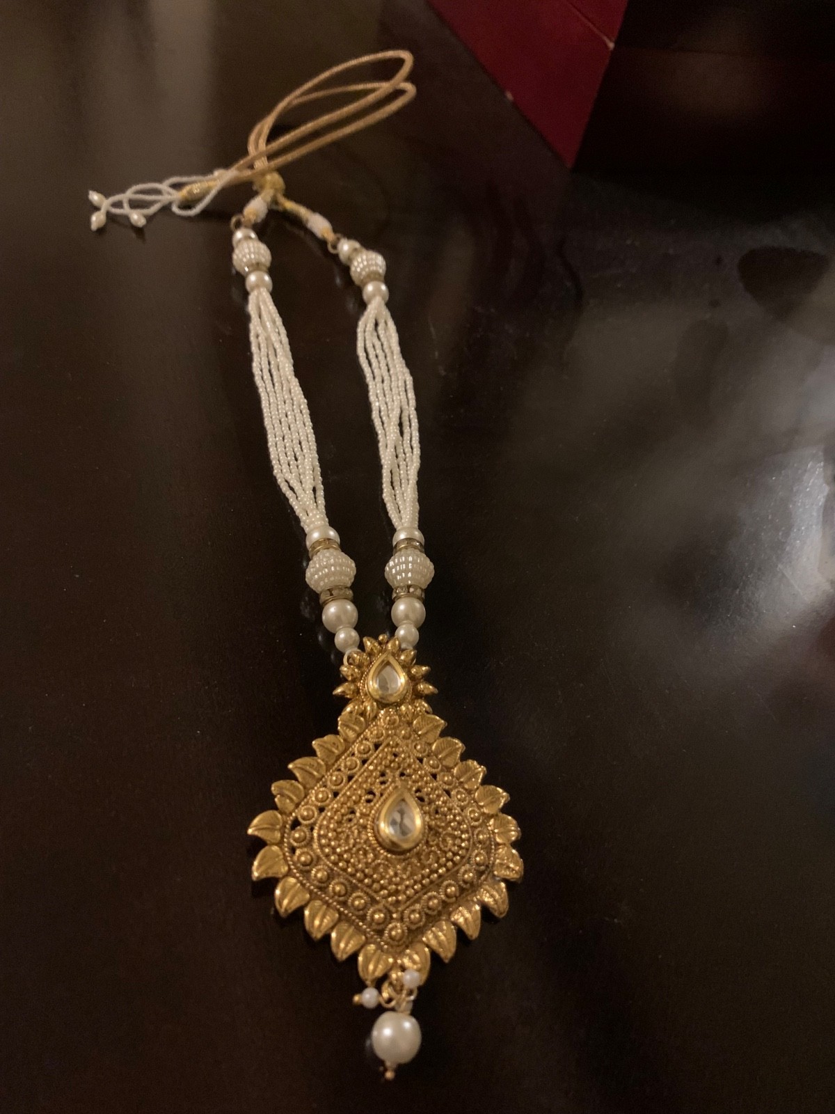 Traditional gold plated pearl necklace and earring set