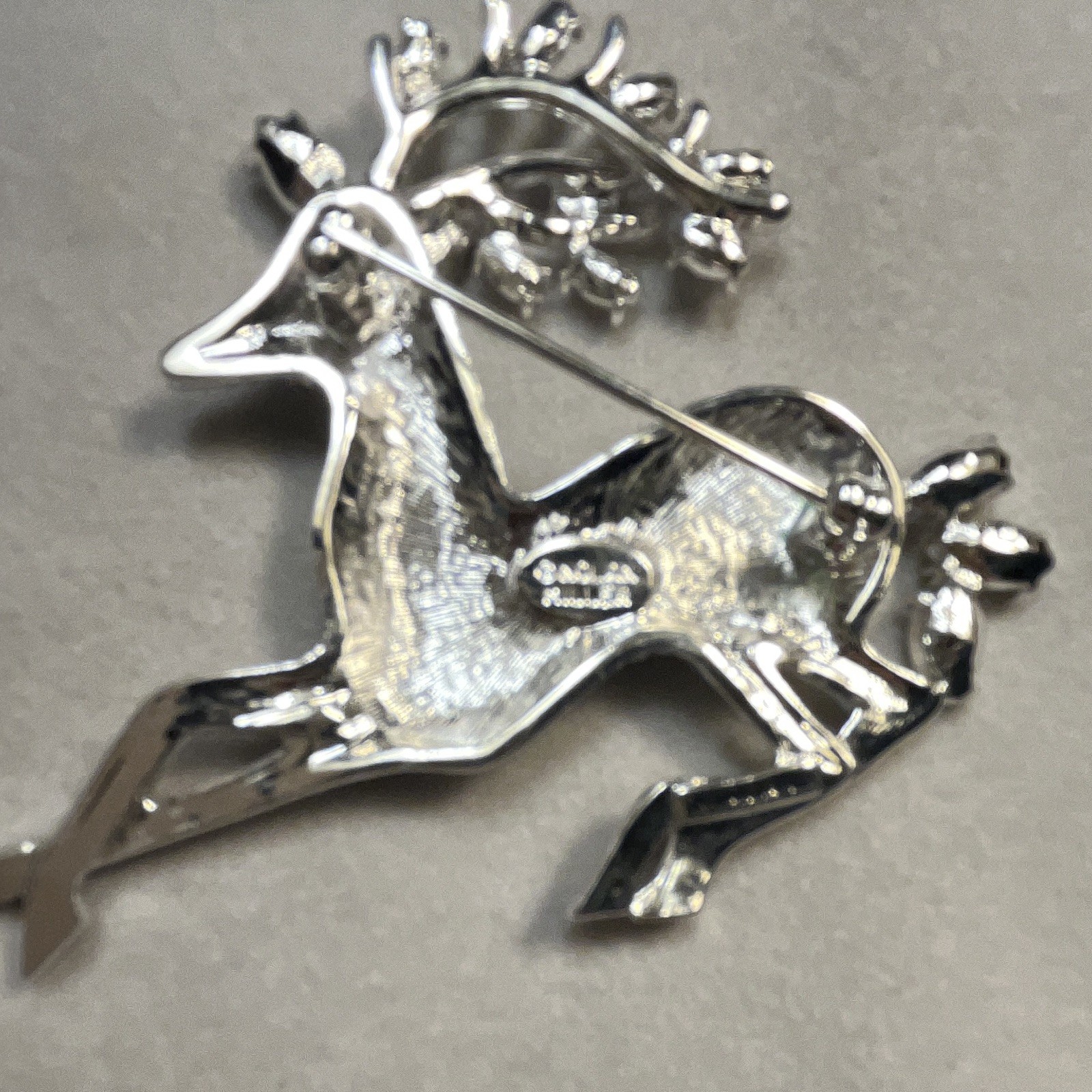 Nolan Miller “vintage”Crystal Reindeer Deer Brooch Pin, Clear White Stones