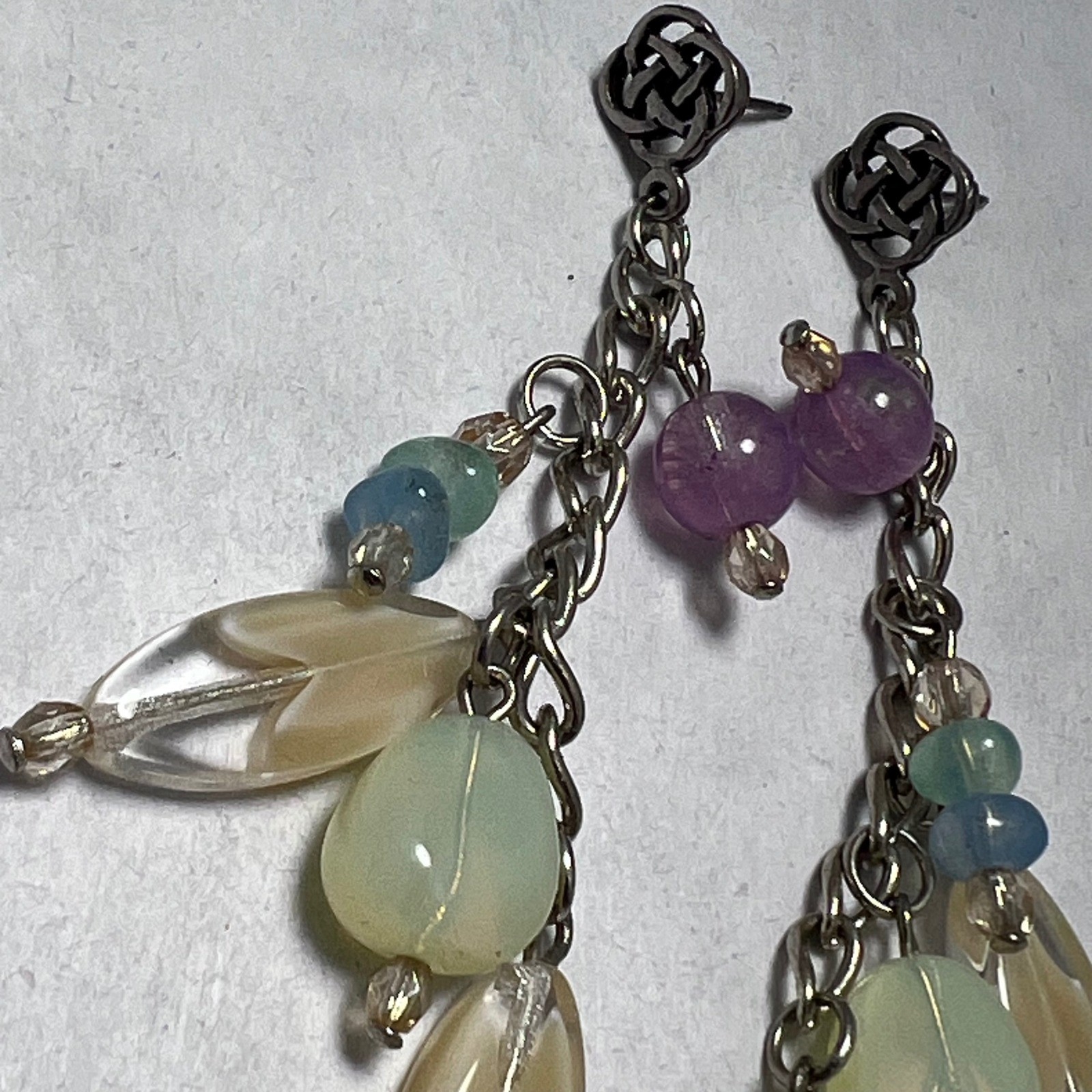 Uranium Glass Celtic Knot Drop Earrings UV Reactive Glow Multi Color Beads