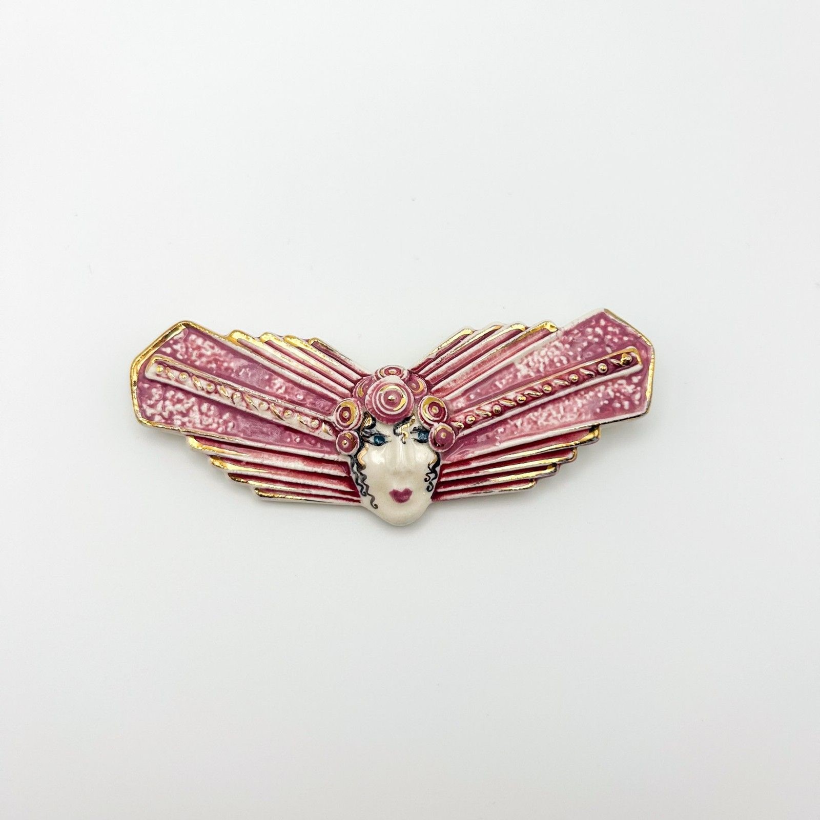 Artisan Brooch Art Deco Hand Painted “The Romantics” K. Baxton (Buxton)