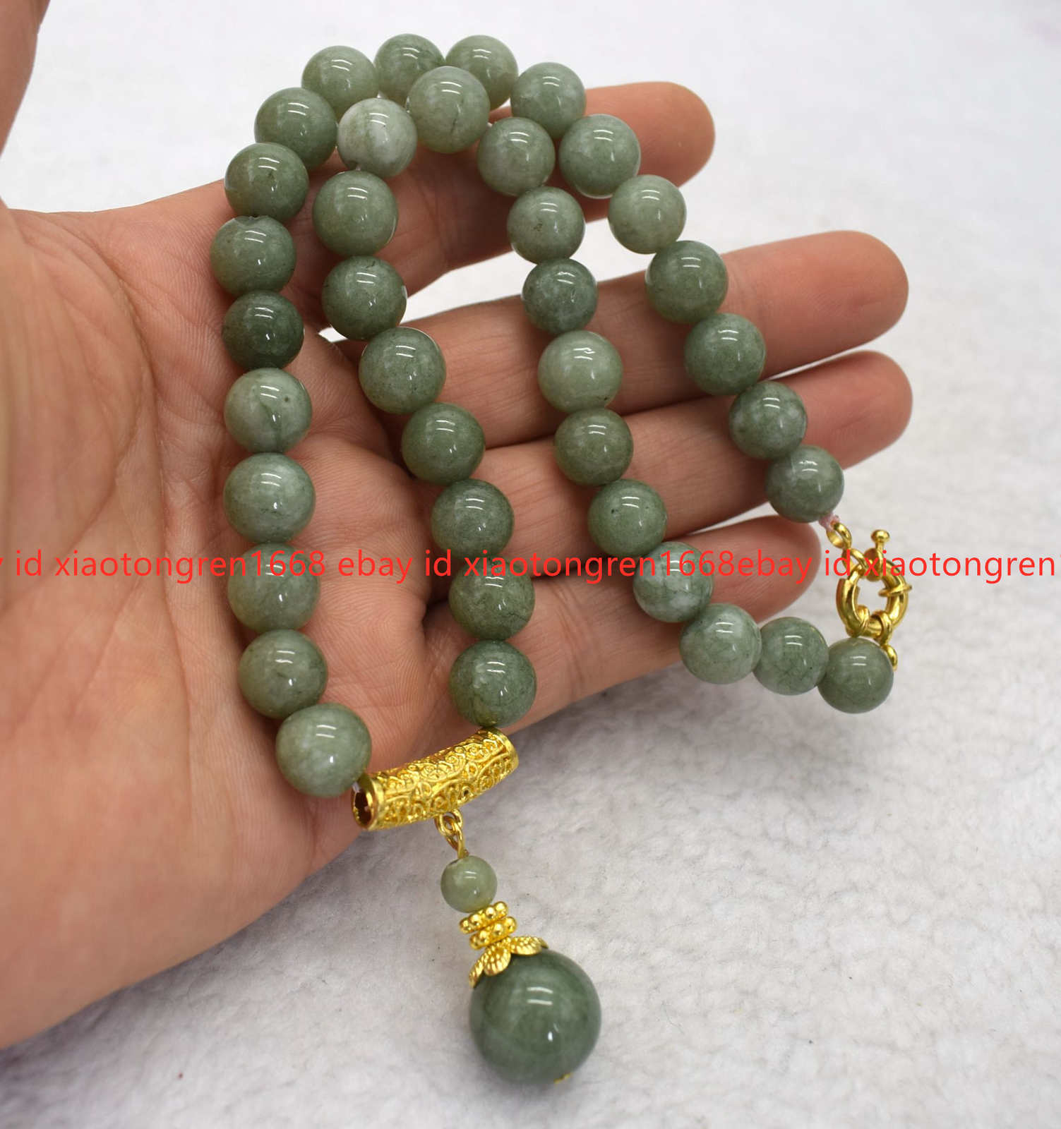 Pretty Natural 8/10mm A Green Jade Gemstone Round Beads Pendant Necklace 16-26in