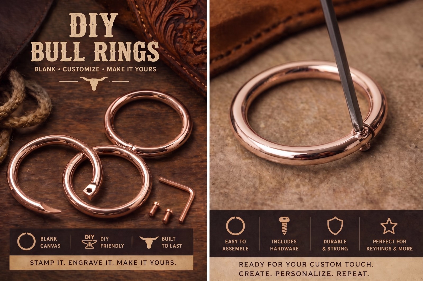 3.5 in Bull Ring Bracelet Blank DIY – Cowboy Style Bangle- Copper|Custom Jewelry