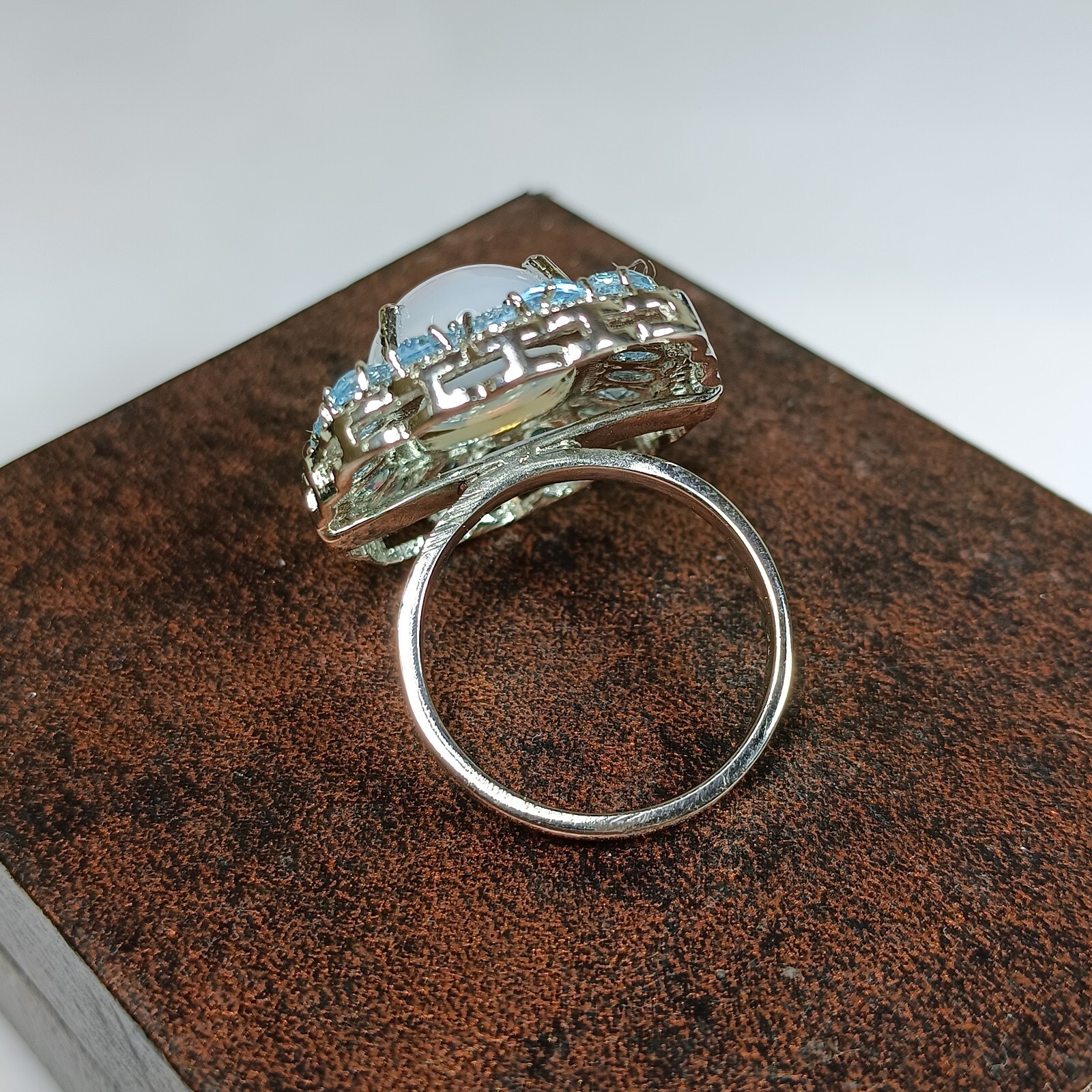 Natural Opalite Ring 925 Sterling Silver With Blue Topaz All Size Available