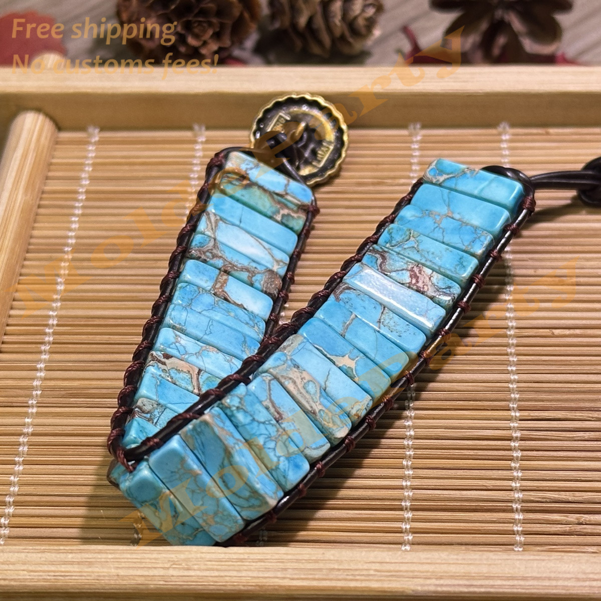 Natural Gemstone Turquoise Leather Braided Bracelet Protection Healing Girl Gift