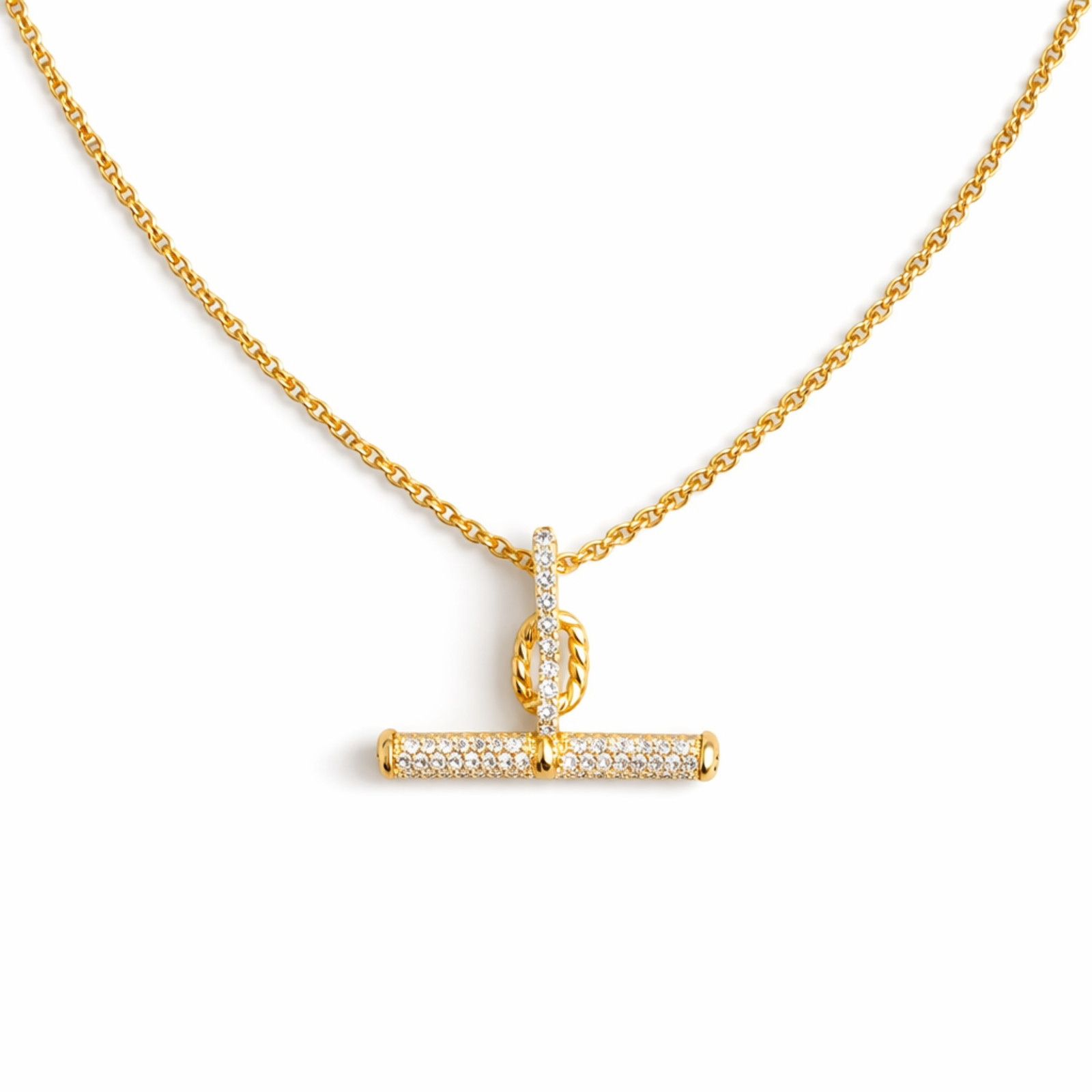 Pavé Accent T-Bar Chain Necklace | 18k Gold Plated
