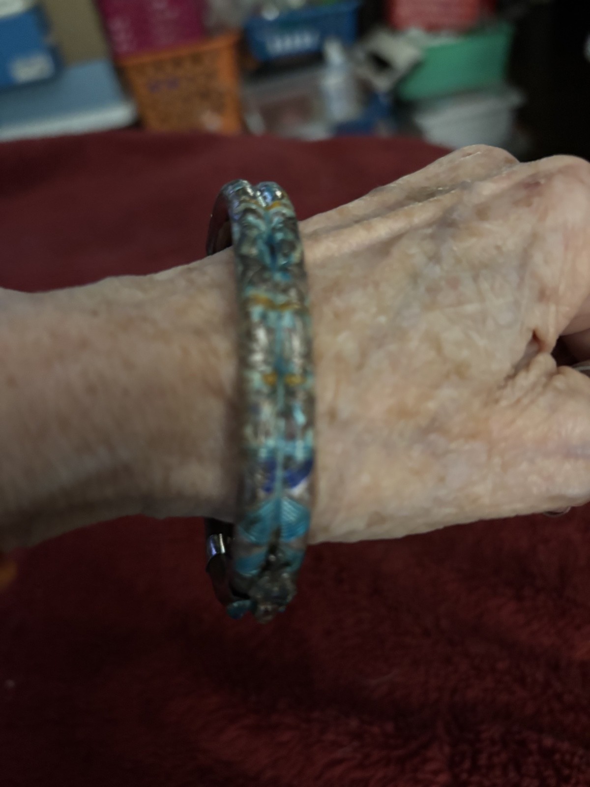 hand painted turqupise and leather bracelet
