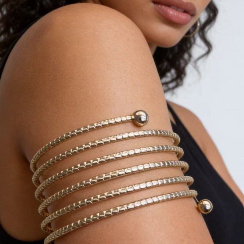 Gold Tone Multi-layer Arm Cuff Statement Bracelet Trendy Jewelry