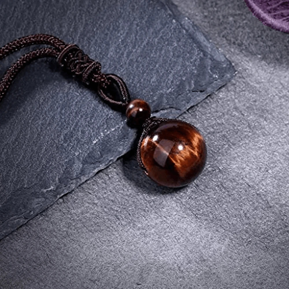 Natural Stone 16mm Sphere Pendant Healing Red Tiger Eye Crystal Charm Necklace