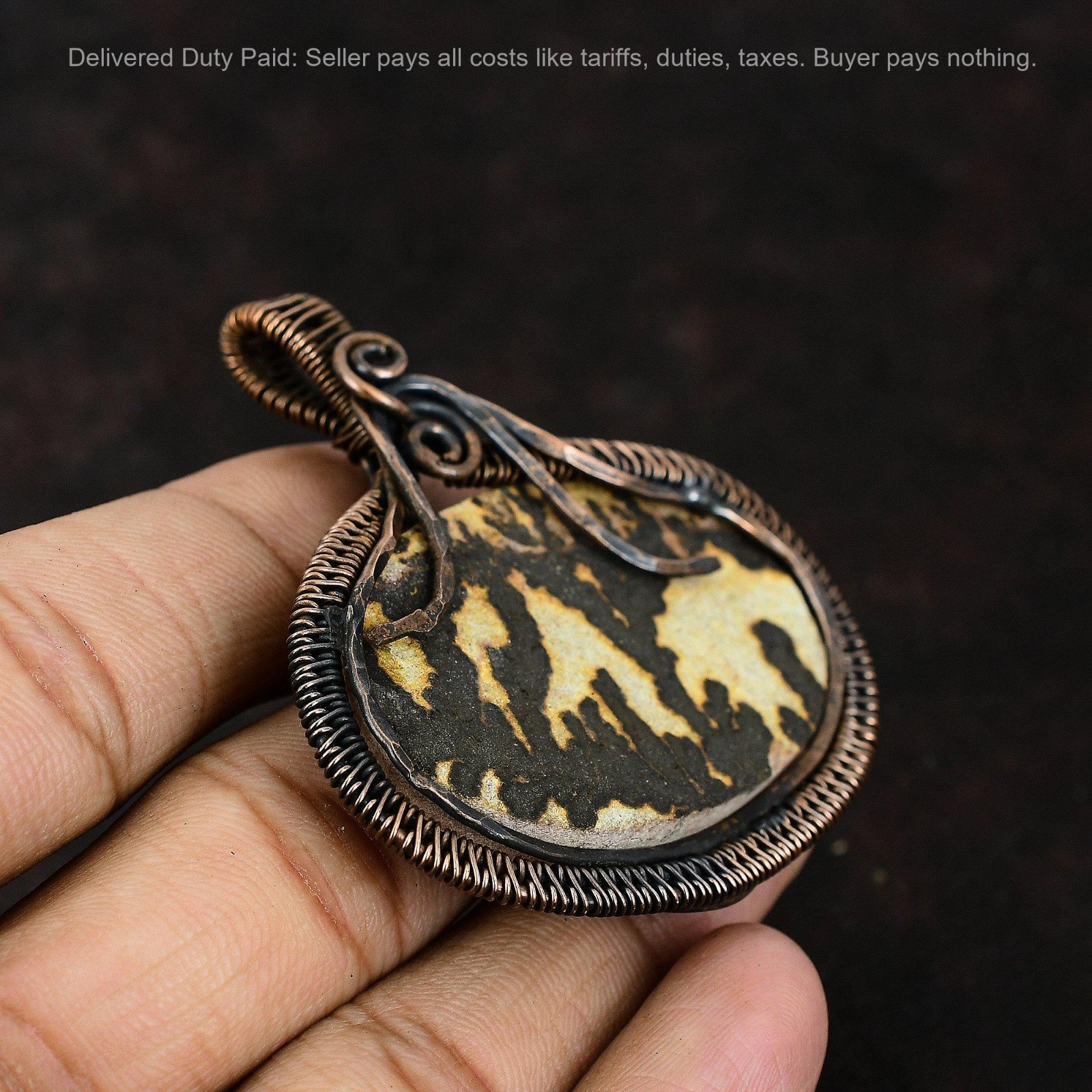 Psilomelane Dendrite Gemstone Copper Engagement Wire Wrapped New Pendant Jewelry
