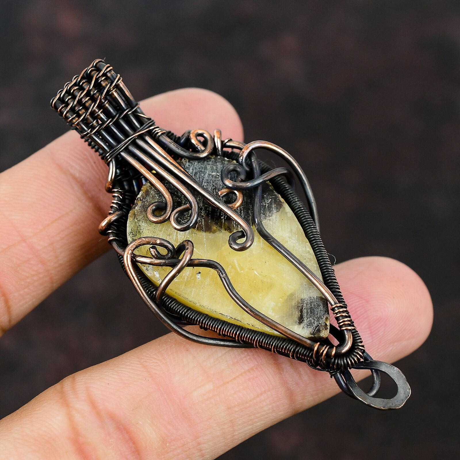 Gift For Women Jewelry Wire Wrapped Pendant Copper Septarian Gemstone 2.83″