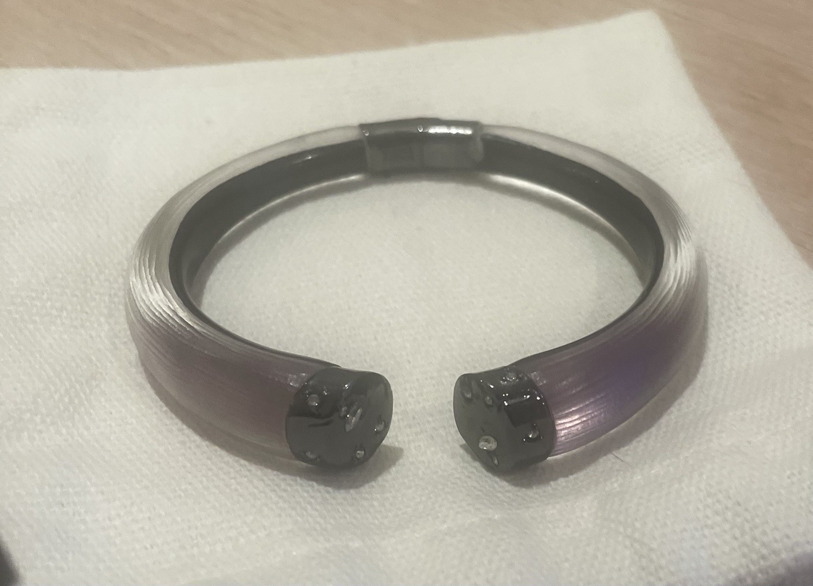 Alexis Bittar Purple Lucite Brutalist Studded Hinged Bangle Bracelet