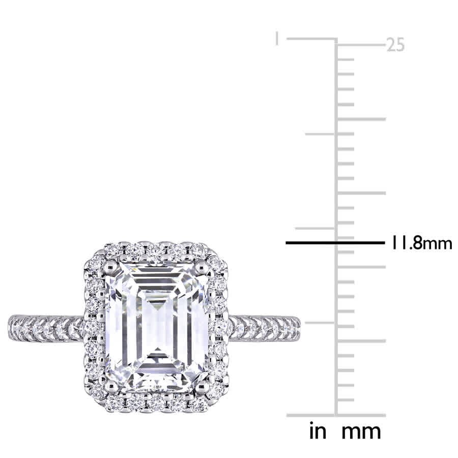 AMOUR 2 7/8 CT DEW Emerald Created Moissanite Halo Engagement Ring In 10K White