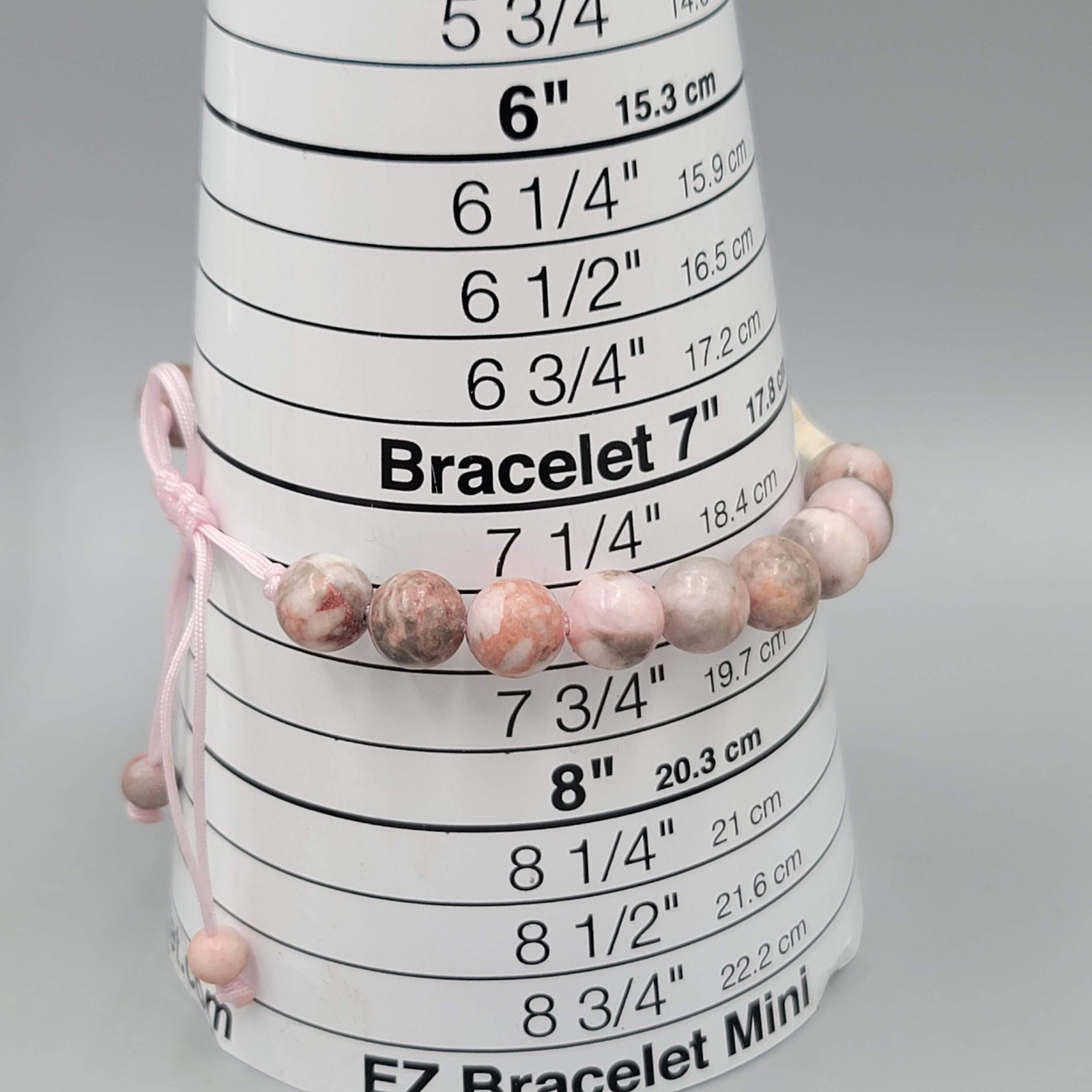 Pink & Gray Agate Bead White Stone Cross Bracelet Elastic Side Adj Pink Cord