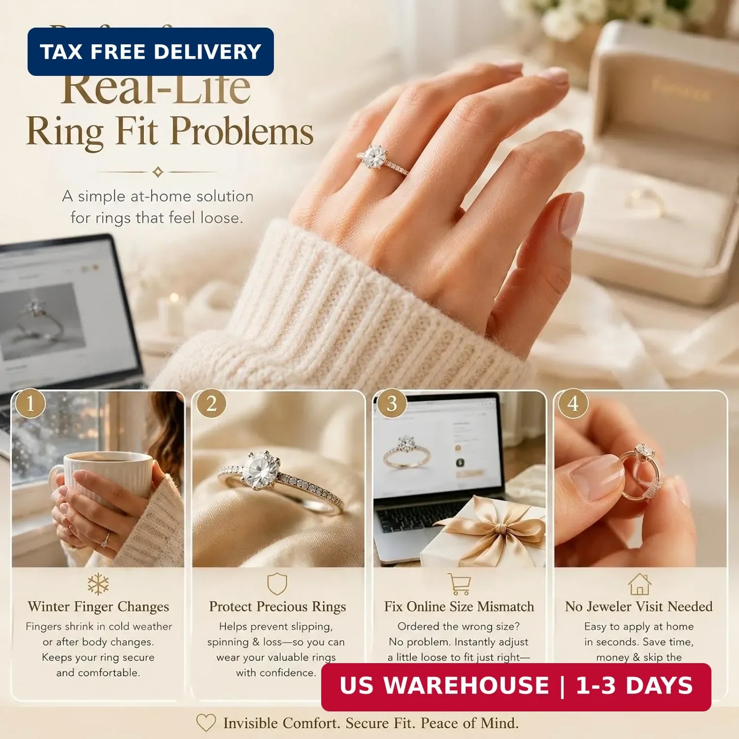 Ring Sizer Adjuster for Loose Rings – 12 Pack Invisible Ring Guards, Clear Ring