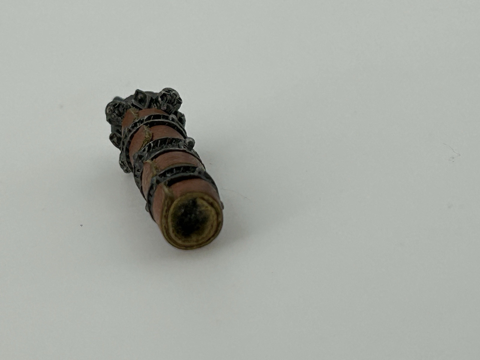 Gothic Skull Faux Brown Leather Roll Pendant Antiqued Bands 1.75 Inch Long