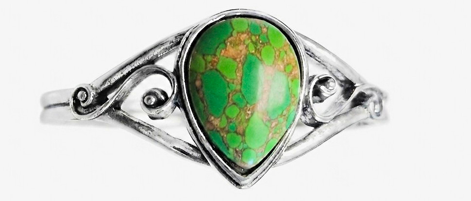 Silver Plated Adjustable Band Green Stone Teardrop Bracelet