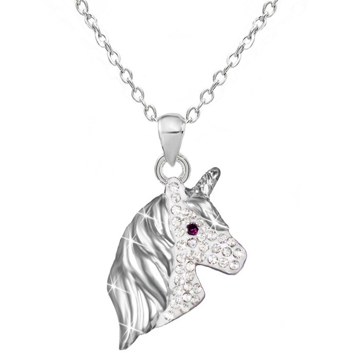 Silver Unicorn Necklace Cubic Zirconia Crystal Charm Gift Women Girls 18 inch