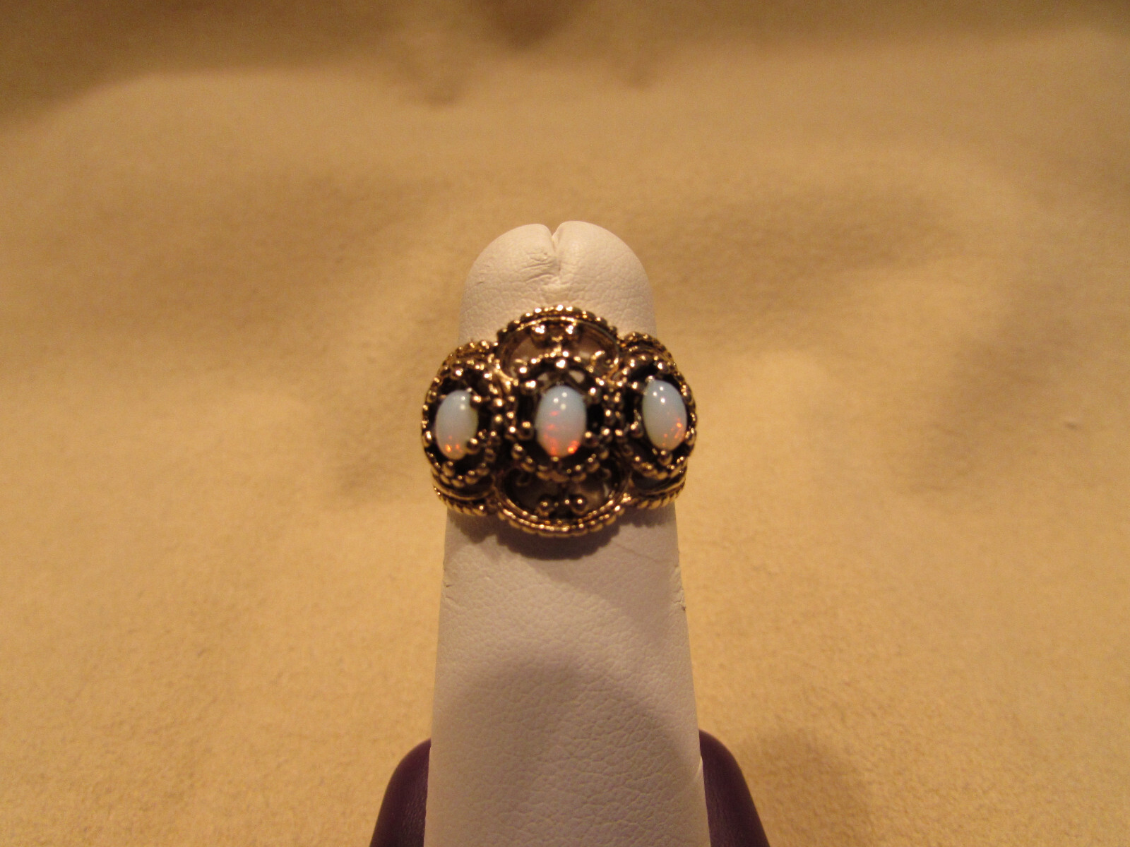 Yellow Electroplated Synthetic Opal Lady Fashion Ring