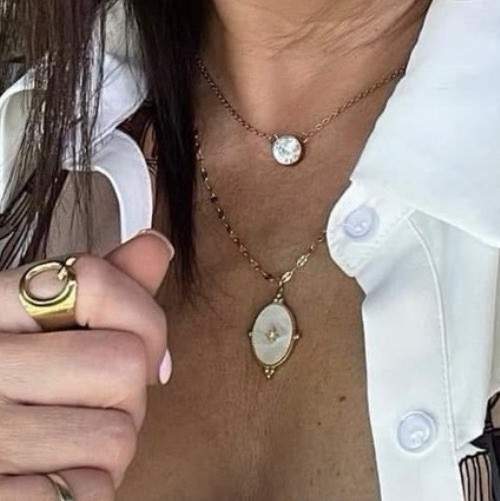 Plunder Design Eileen Necklace Gold Tone Mother of Pearl