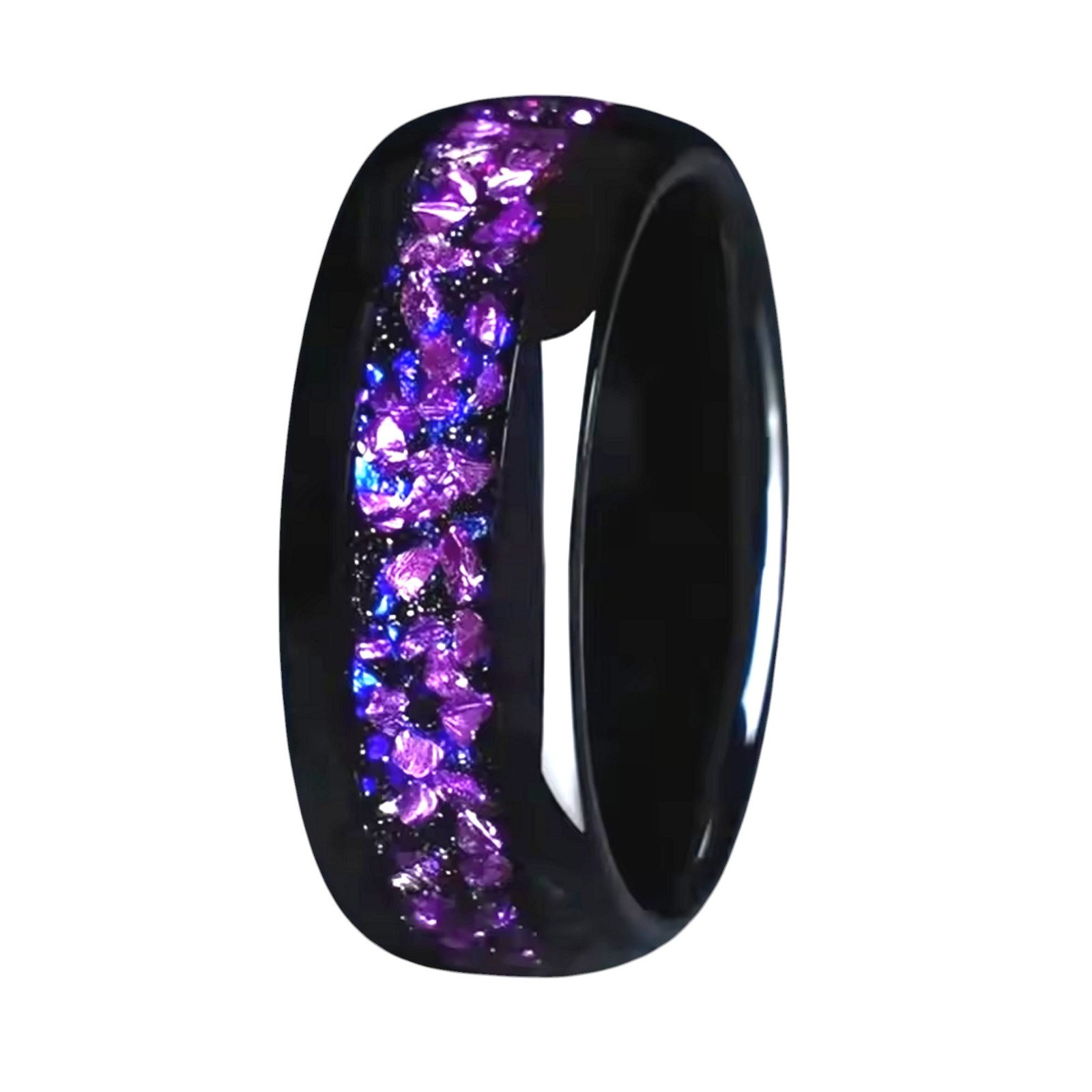 Synthetic Tanzanite Ring Black Stainless Steel Purple Wedding Band Mens Womens