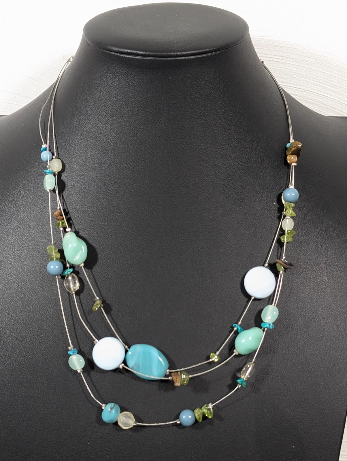 Lia Sophia Islander Necklace Blue Green Bead Multi Wire 19 in