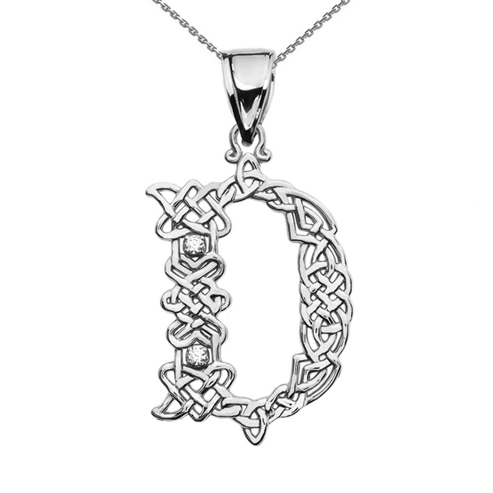 Sterling Silver Letter A-Z Initial Celtic Knot CZ Pendant Necklace