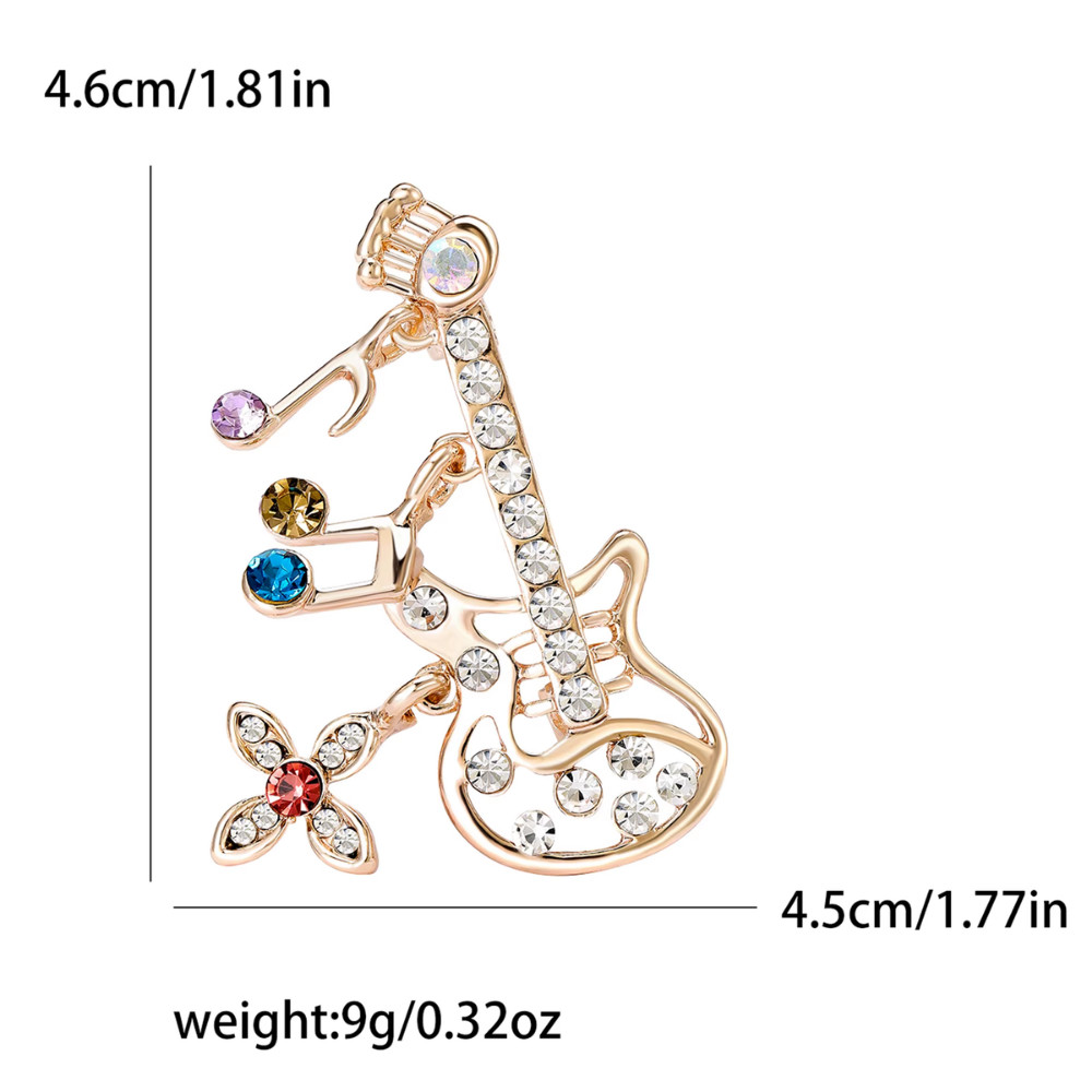 Electric Guitar Brooch Gold Music Note Crystal Pin Musician Instrument Jewelry G