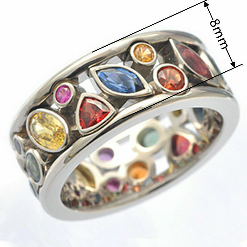 925 Sterling Silver Multicolor Garnet Amethyst Wedding Engagement Ring Size 10