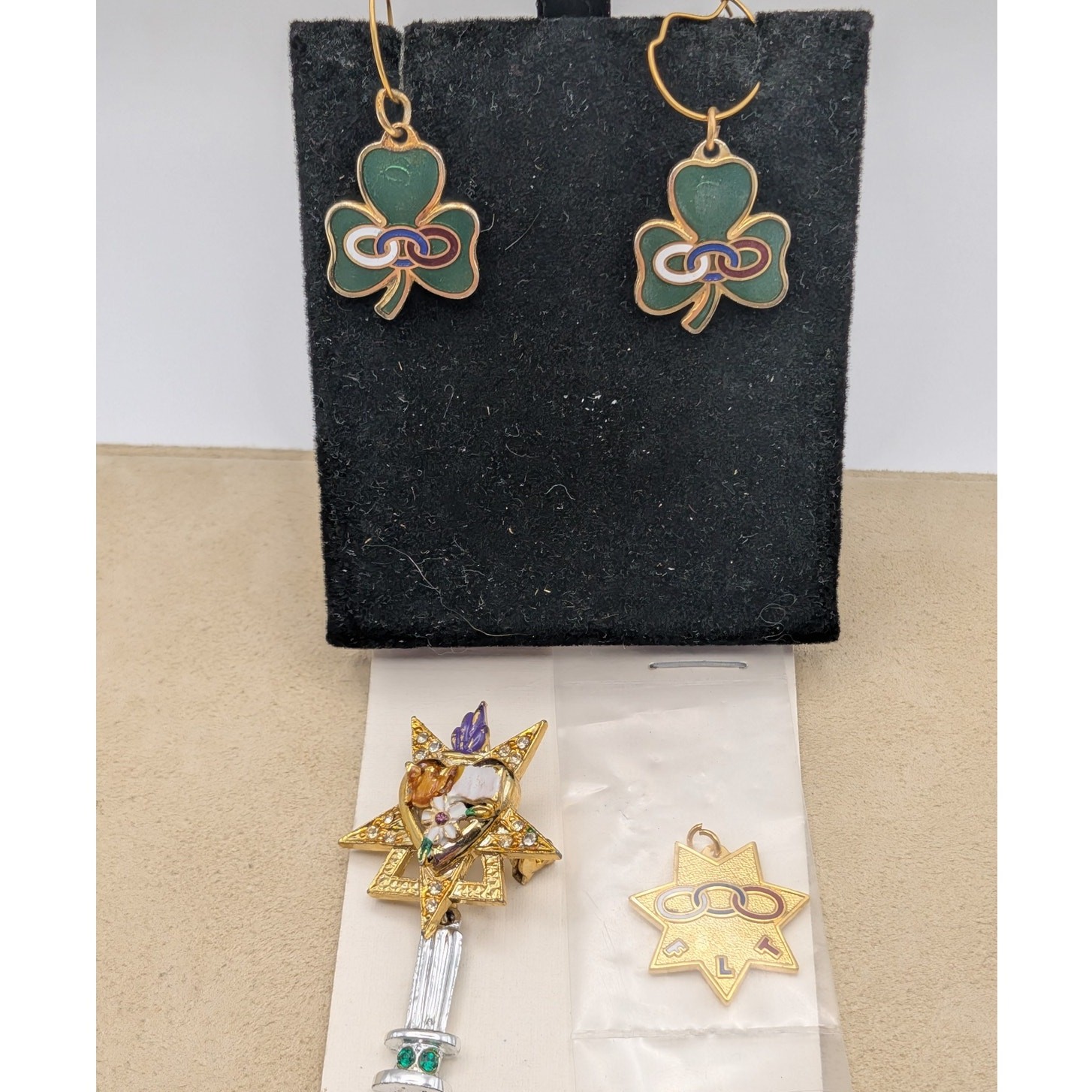 VINTAGE Masonic Fraternal Jewelry Lot OES Rebekah Odd Fellows Earrings Pin Charm