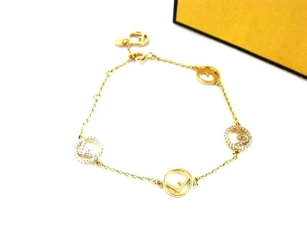 Fendi Fiz Rhinestone Bracelet Bangle Gold FU5566