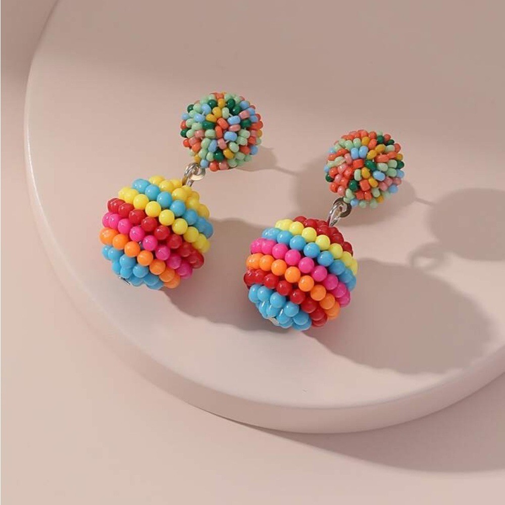 Colorful Beaded Drop Earrings – Rainbow Multicolor