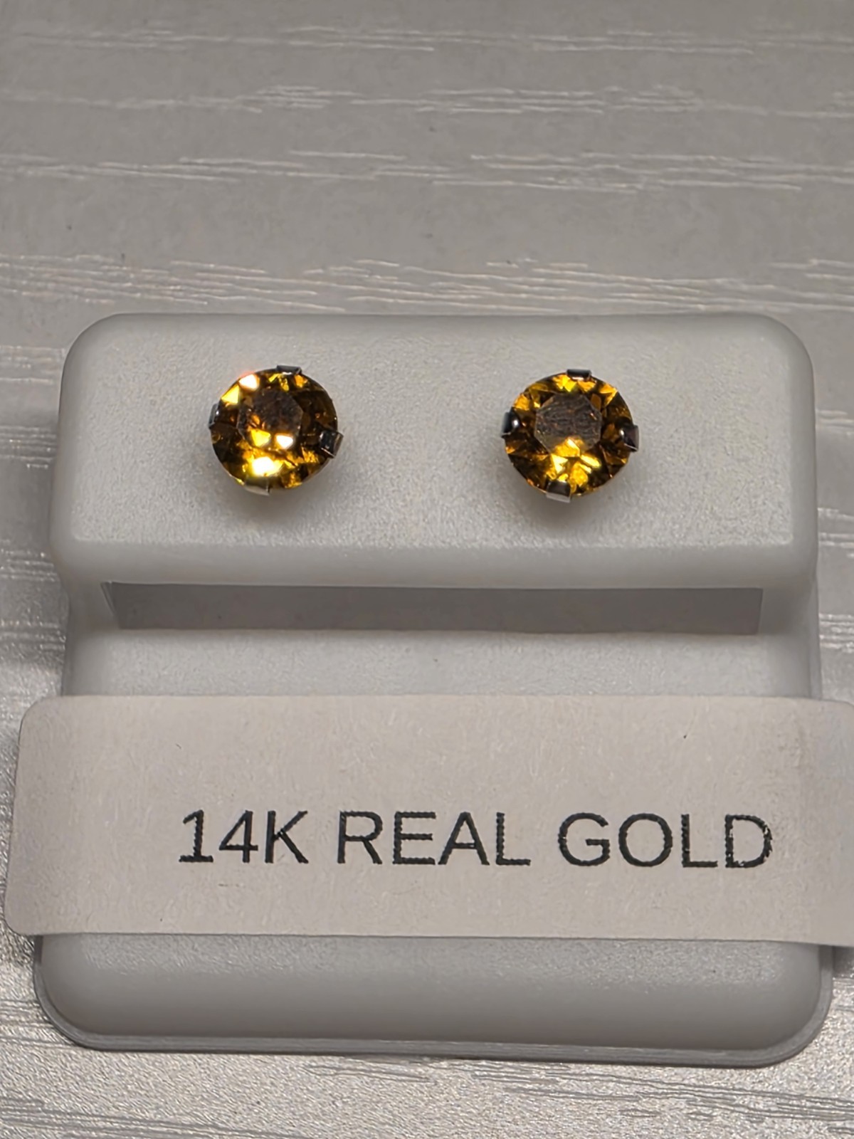 14k Yellow Gold Round Champagne CZ Stud Earrings Prong Setting Butterfly Closure