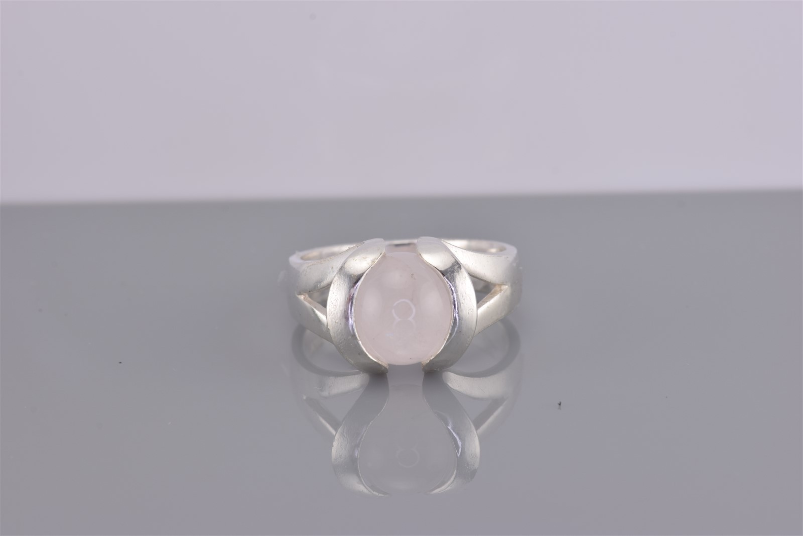 Sterling Silver Pink Rose Quartz Globe Tension Set Band Ring 925 Sz: 8