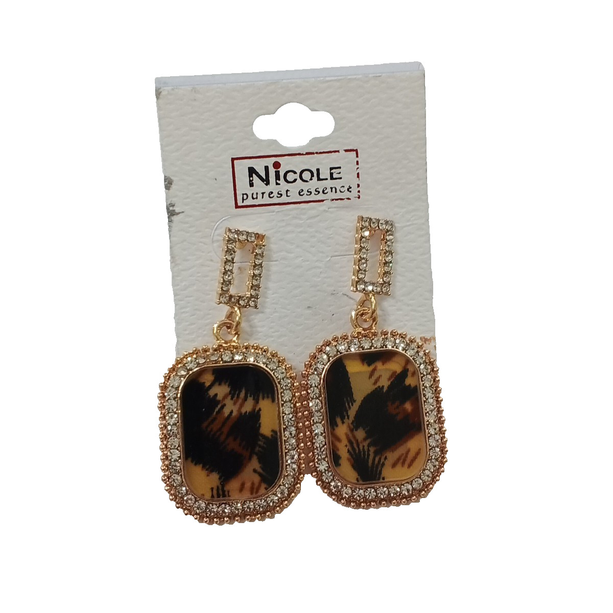 NICOLE Dangle Stud Earrings Rhinestone Brass Plated Gold Fashion Jewelry