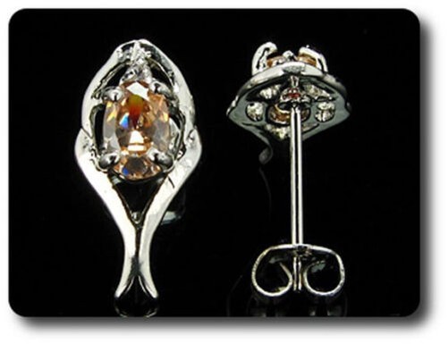 ORANGE SAPPHIRE EARRINGS 2x7mm 18K White Gold Plated