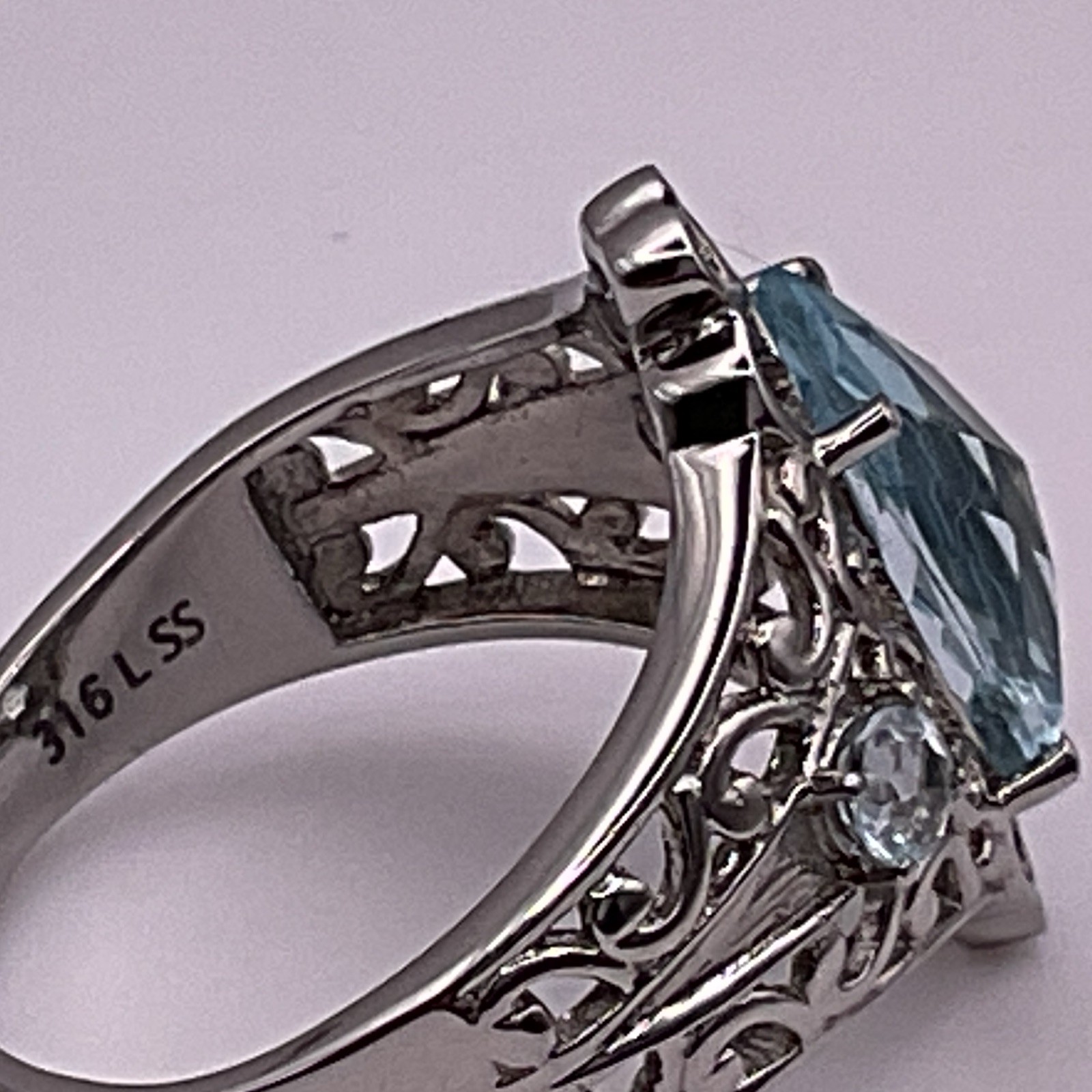 Stainless Steel Blue Topaz Statement Ring Size 8 – 19.5mm – 3.9g Elegant Gemston