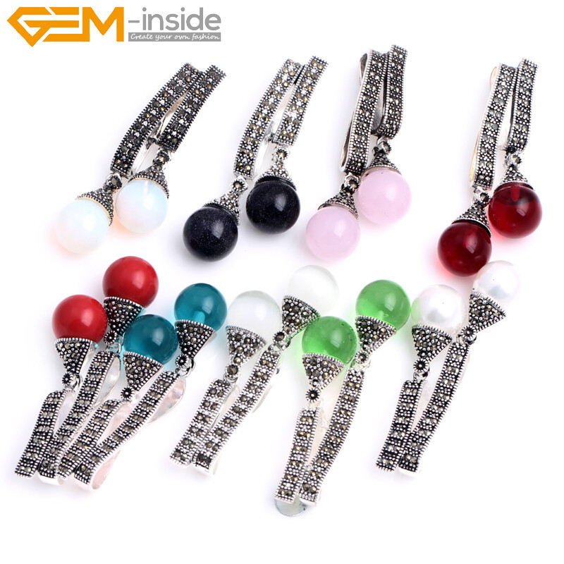 Silver Crystal Marcasite Gemstones Double Enhancer Jewelry Necklace Pendant 12mm