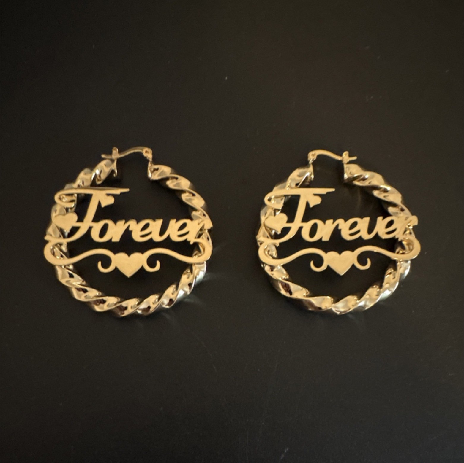14K Gold Plated Forever Letter Love Round Hoop Earrings Latch Back 50mm