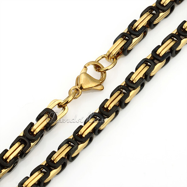 5mm Mens Byzantine Box Link Chain Stainless Steel Necklace Silver/Gold Plated