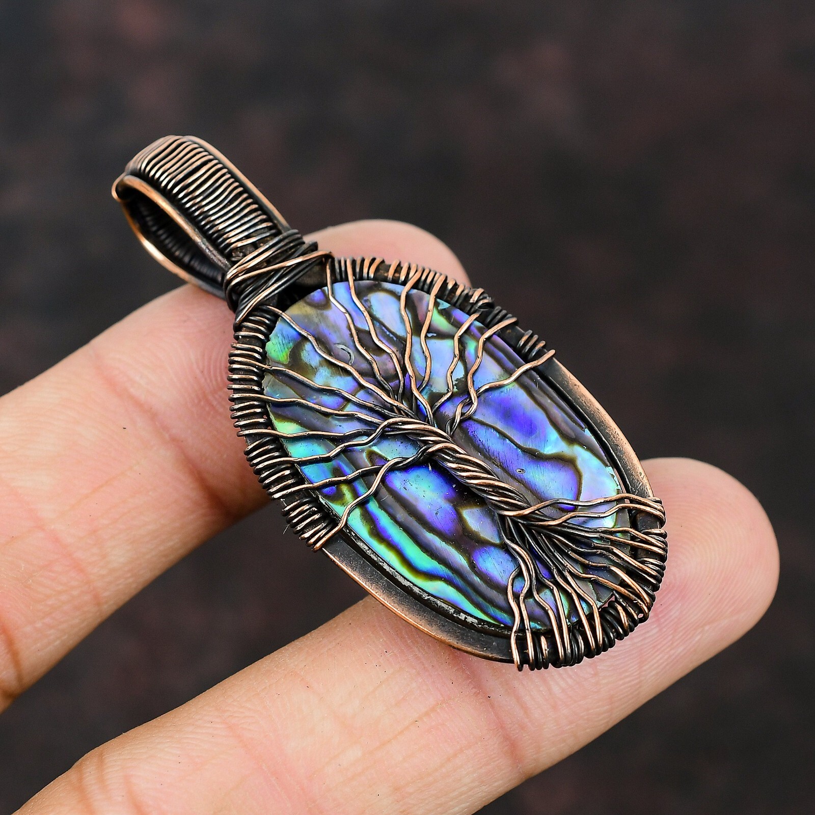 Abalone Shell Copper Gift For Love Wire Wrapped Tree Of Life Pendant 2.36″