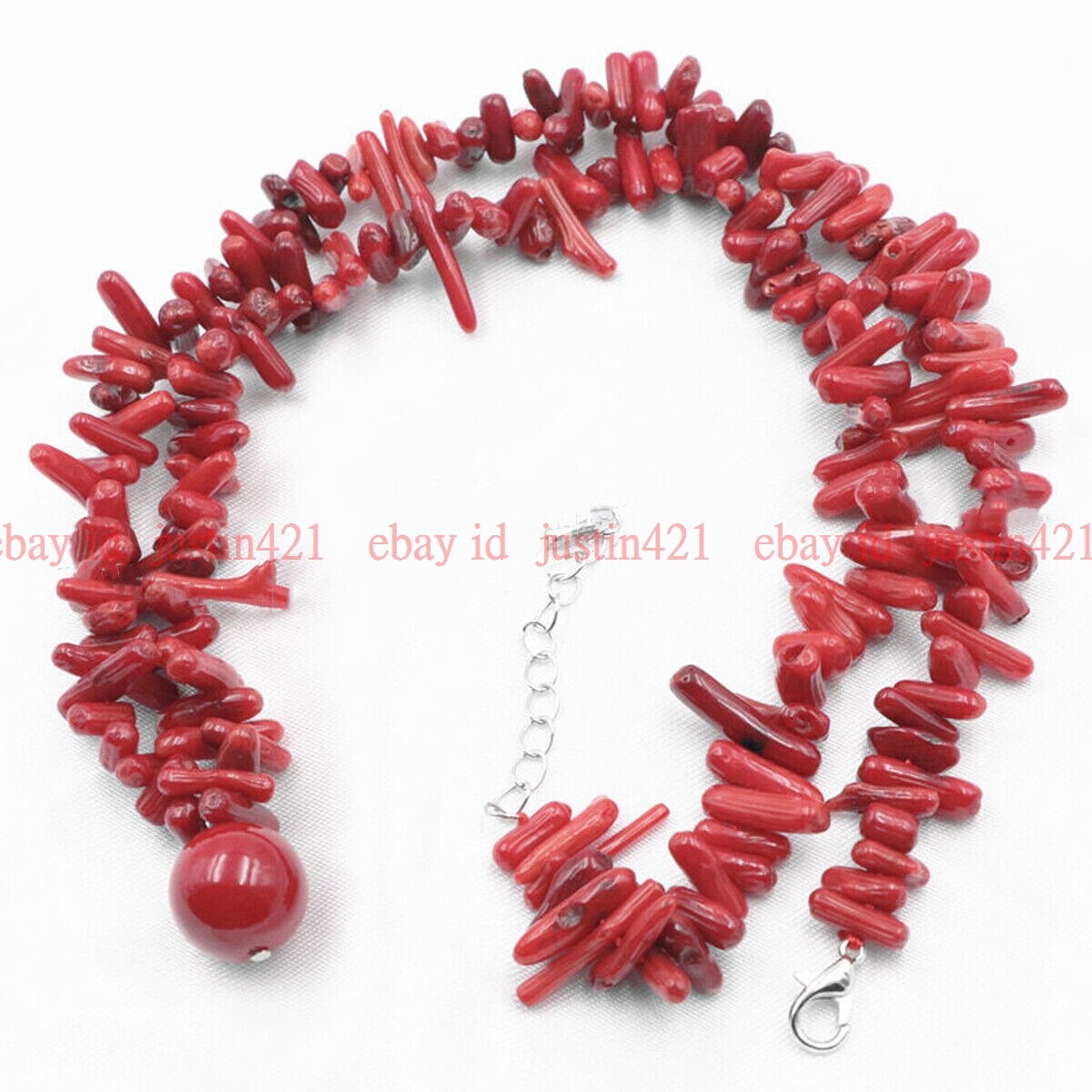 Natural 3-10mm Red Coral Gems Irregular Chips Gravel Beads Pendant Necklace 18”