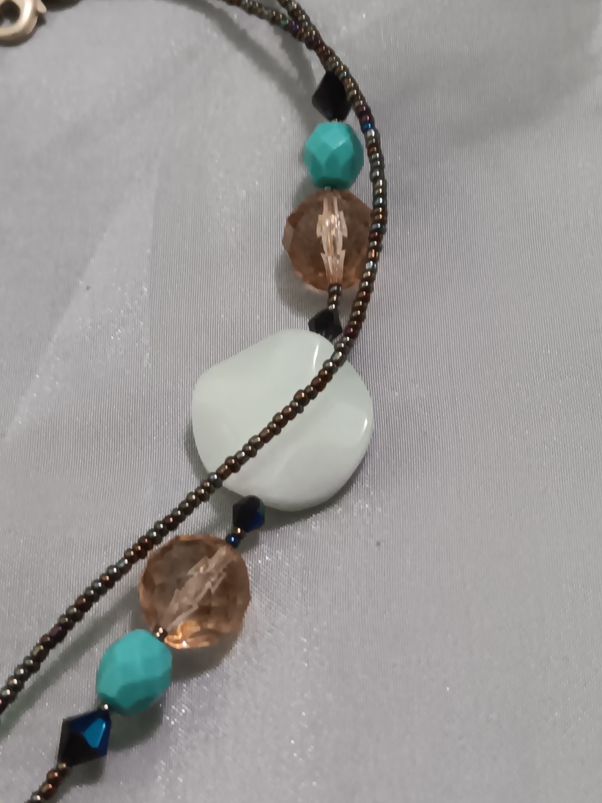 Lia Sophia “Cayman” Jade Round Pendant w/Resin & Glass Beads Gold Tone Necklace