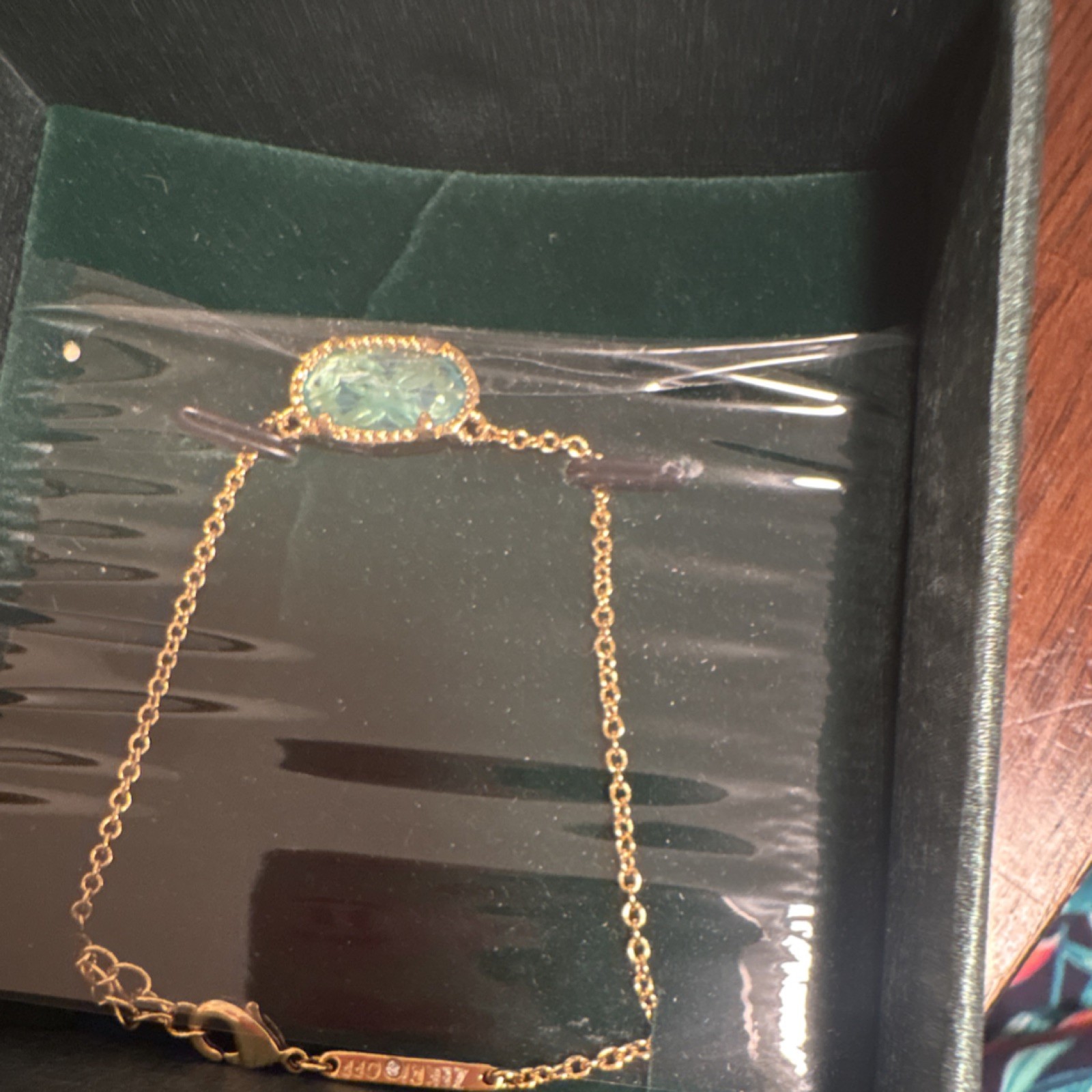 Alex and Ani Gold Chain Bracelet Green Oval Stone Charm Lobster Claw Closure