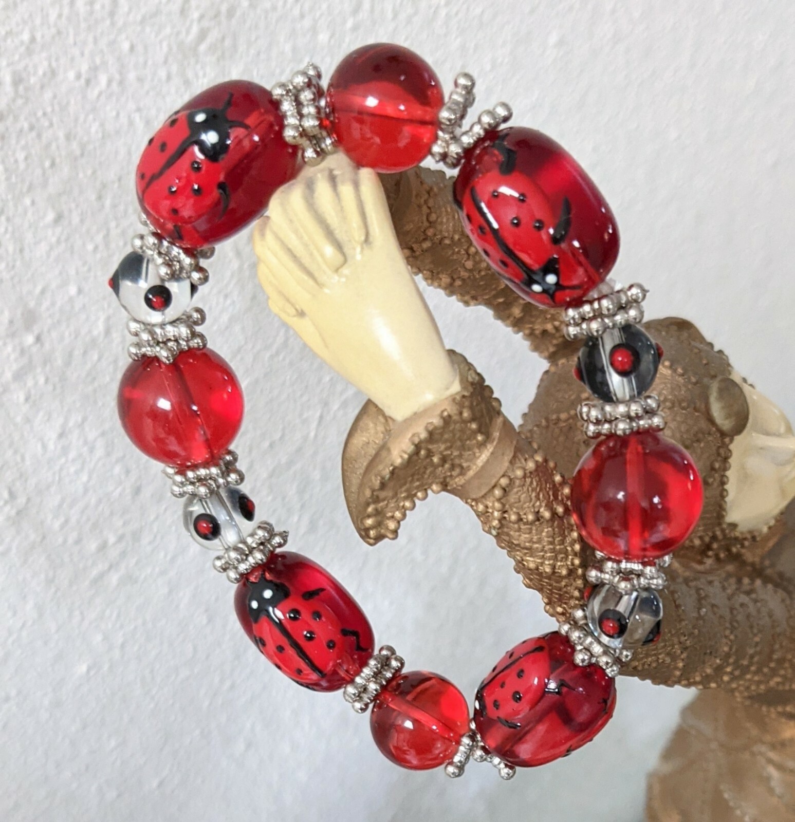 Ladybug Bracelet Spring Garden Red Bracelet for Women Beaded Stretch
