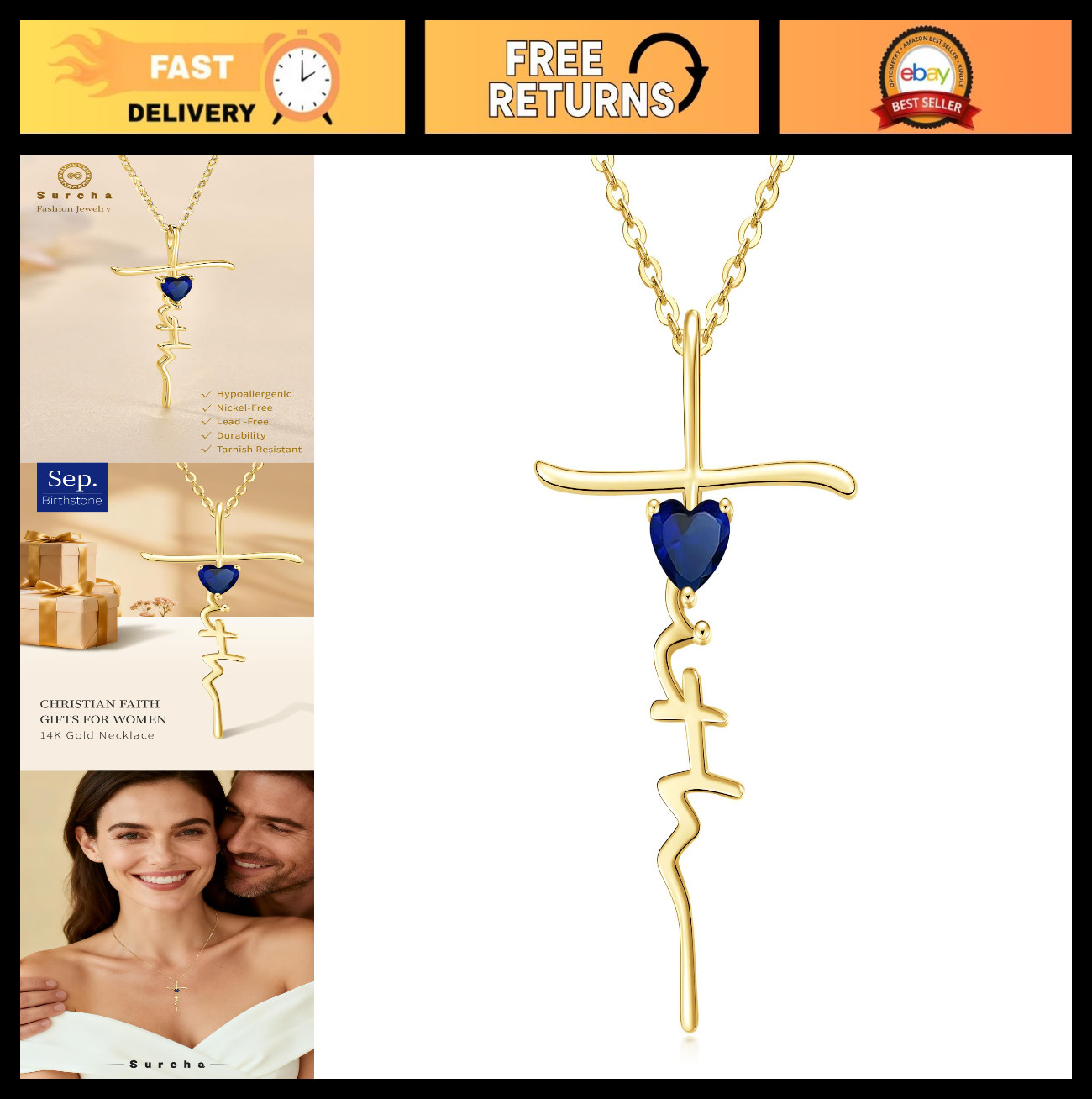 Heart Birthstone Necklace for Women – 14K Gold Christian Pendant, First Communio