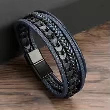 Men’s Braided Leather Bracelet Multilayer Rope Magnetic Clasp Punk Jewelry