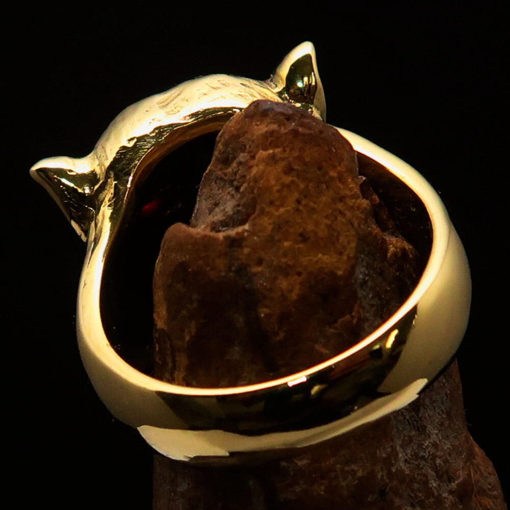 STUNNING MENS COUGAR HEAD BIKER RING WITH RED CZ EYES SIZE 11 – SOLID BRASS
