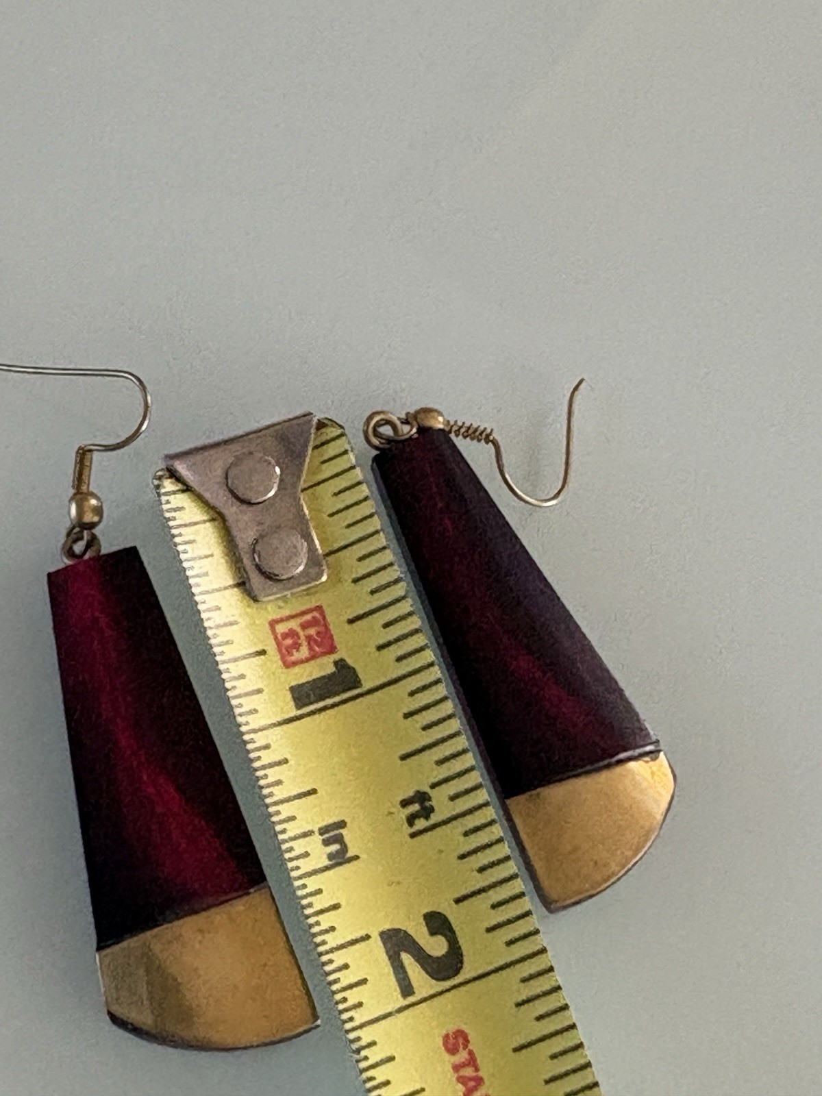 Egyptian Handmade Dark Red Earrings Brass Tips Long Design 2″